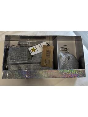 Steve Madden Silver Rhinestone Crossbody Wallet and Coin Purse Set